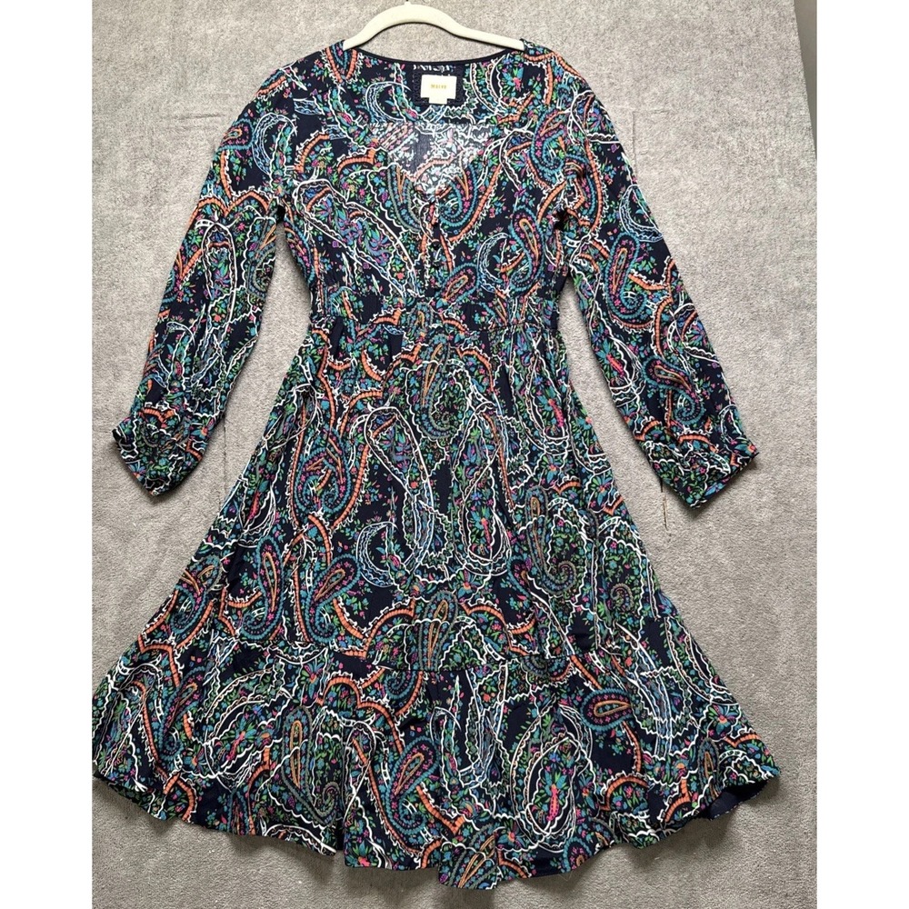 Anthropologie Maeve Paisley Midi Dress Womens Small V Neck 3/4 Sleeve Work